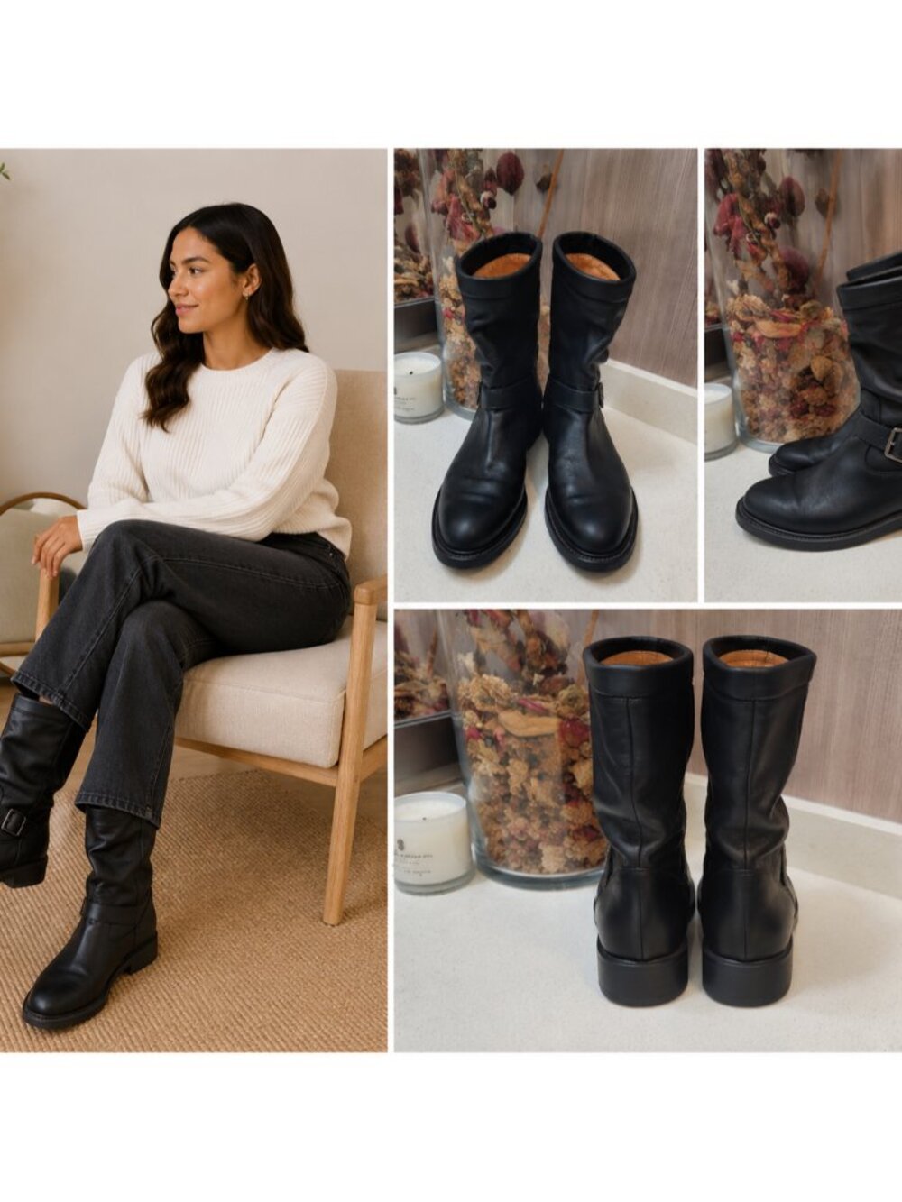 Robert Clergerie Black Biker Leather Boots Women’s Sz 8 B